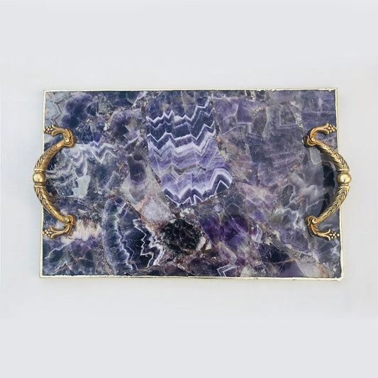 Amethyst Agate Serving Tray With Brass Handles-0