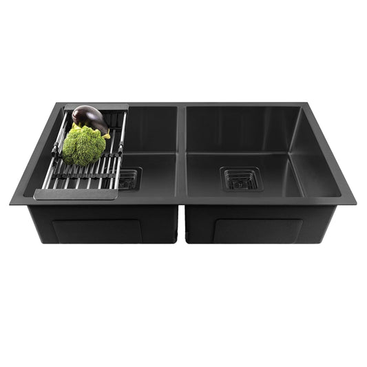 Fossa 37"x18"x10" Inch Double Bowl 304 Grade Honeycomb Embossed Kitchen Sink with Nano Coating (Black )-0