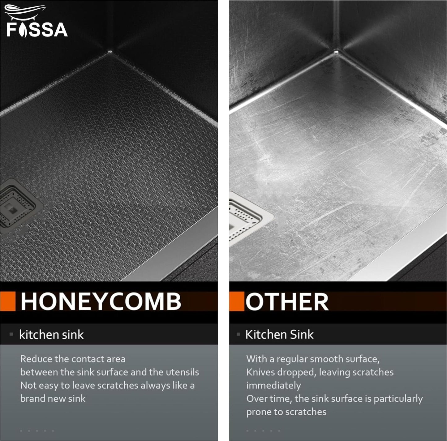 Fossa 37"x18"x10" Inch Double Bowl 304 Grade Honeycomb Embossed Kitchen Sink with Nano Coating (Black )-2