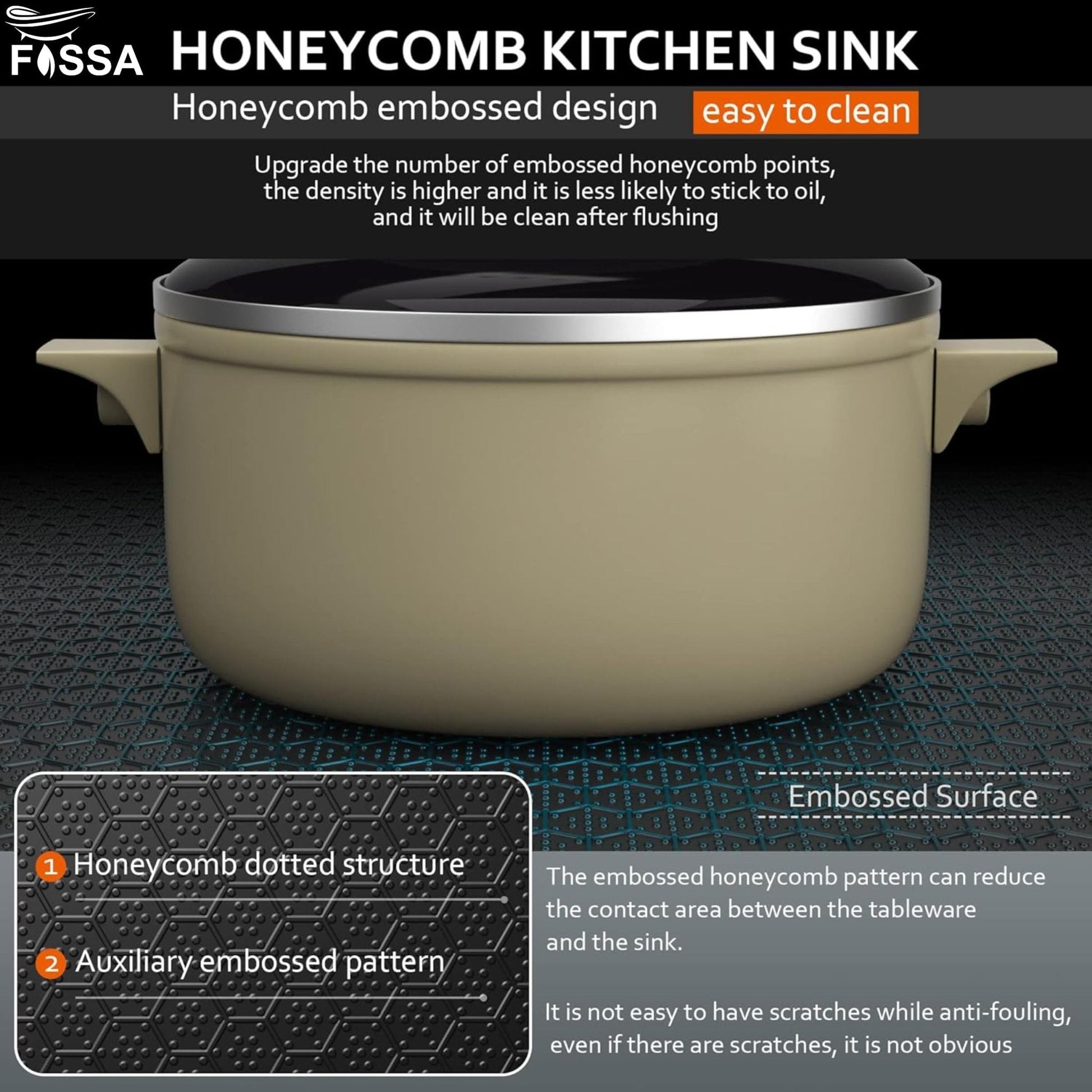 Fossa 37"x18"x10" Inch Double Bowl 304 Grade Honeycomb Embossed Kitchen Sink with Nano Coating (Black )-3
