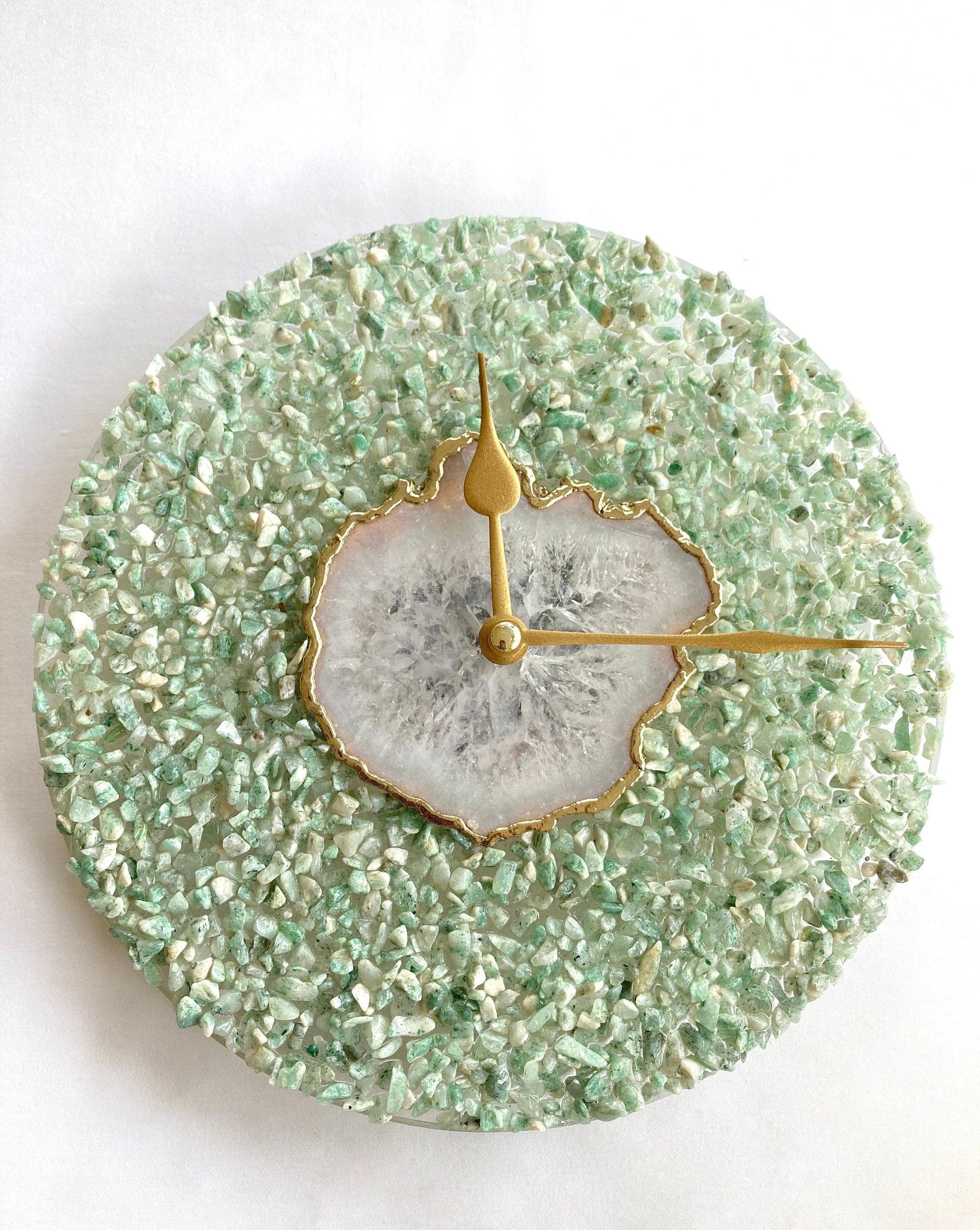 10" Diameter Large Light Green Crystal With White Agate Wall Clock-0